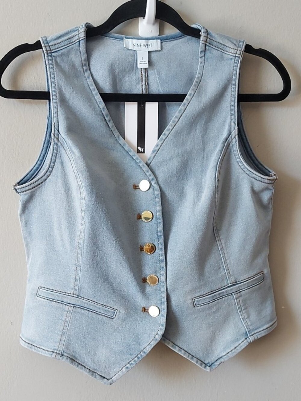 Y2k 90s Edgy Sleeveless Blue Denim Vest Small Stretch Cowgirl Vneck Button Down